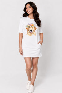 T-shirt Dress With Pockets - Golden Blooms (6 Colours) (Slim Fit)