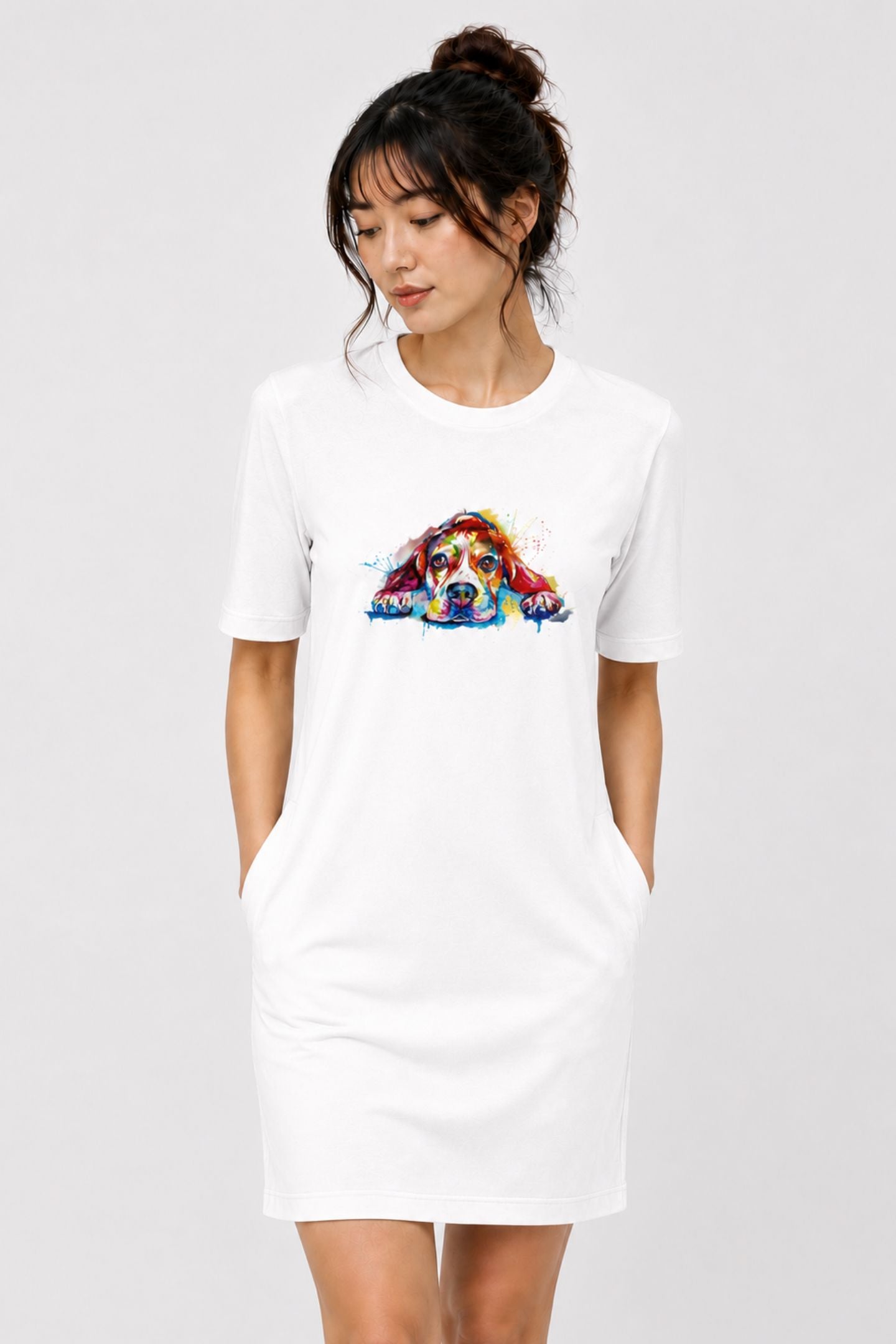 T-shirt Dress With Pockets - Droopy Dog Eyes (6 Colours) (Slim Fit)