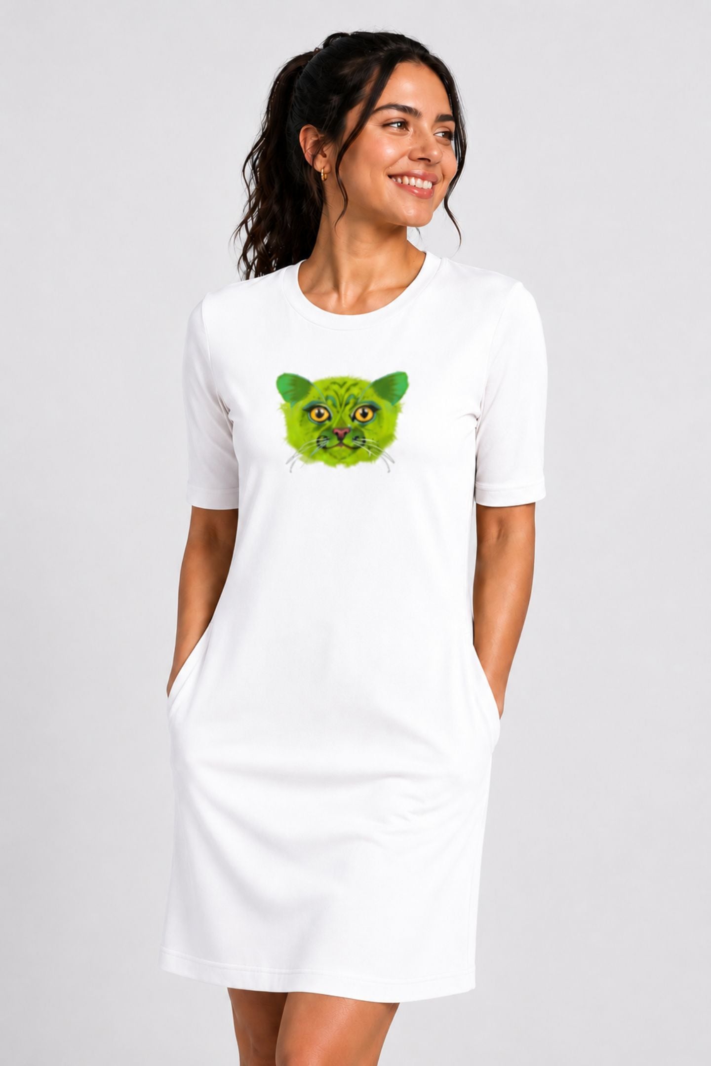 T-shirt Dress With Pockets - British Shorthair Victorian Cat (6 Colours) (Slim Fit)
