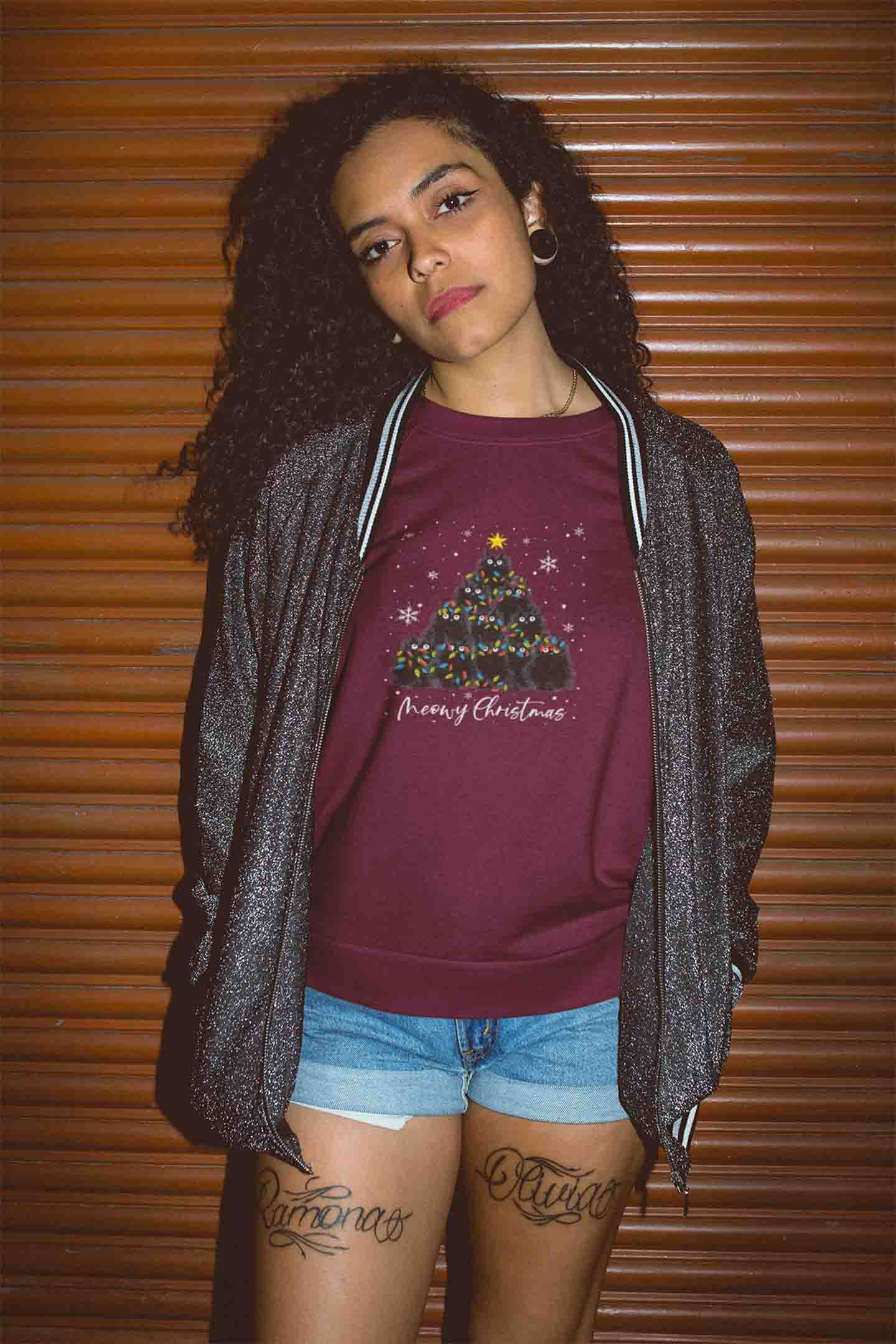 Round Neck T-Shirt (Women) - Meowy Christmas (11 colours)