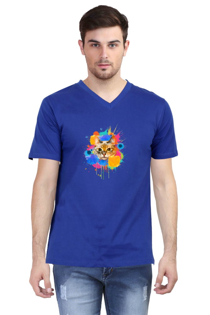 V Neck T-Shirt (Men) - Splishy Splishy Cat (5 Colours)