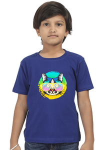 Round Neck T-Shirt (Boys) - Cat With Glasses (10 Colours)