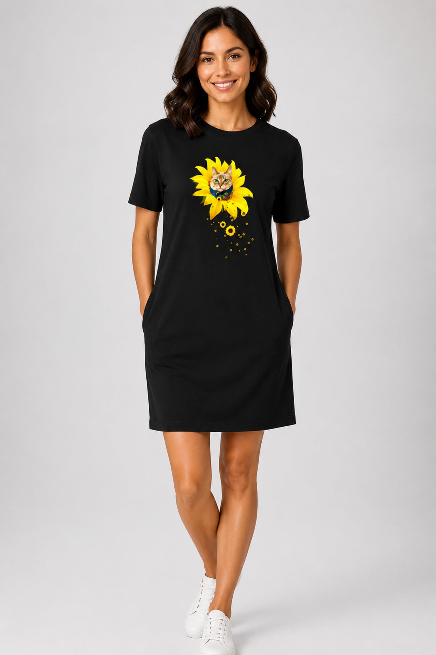 T-shirt Dress With Pockets - A Meowment Of Sunshine (5 Colours) (Slim Fit)