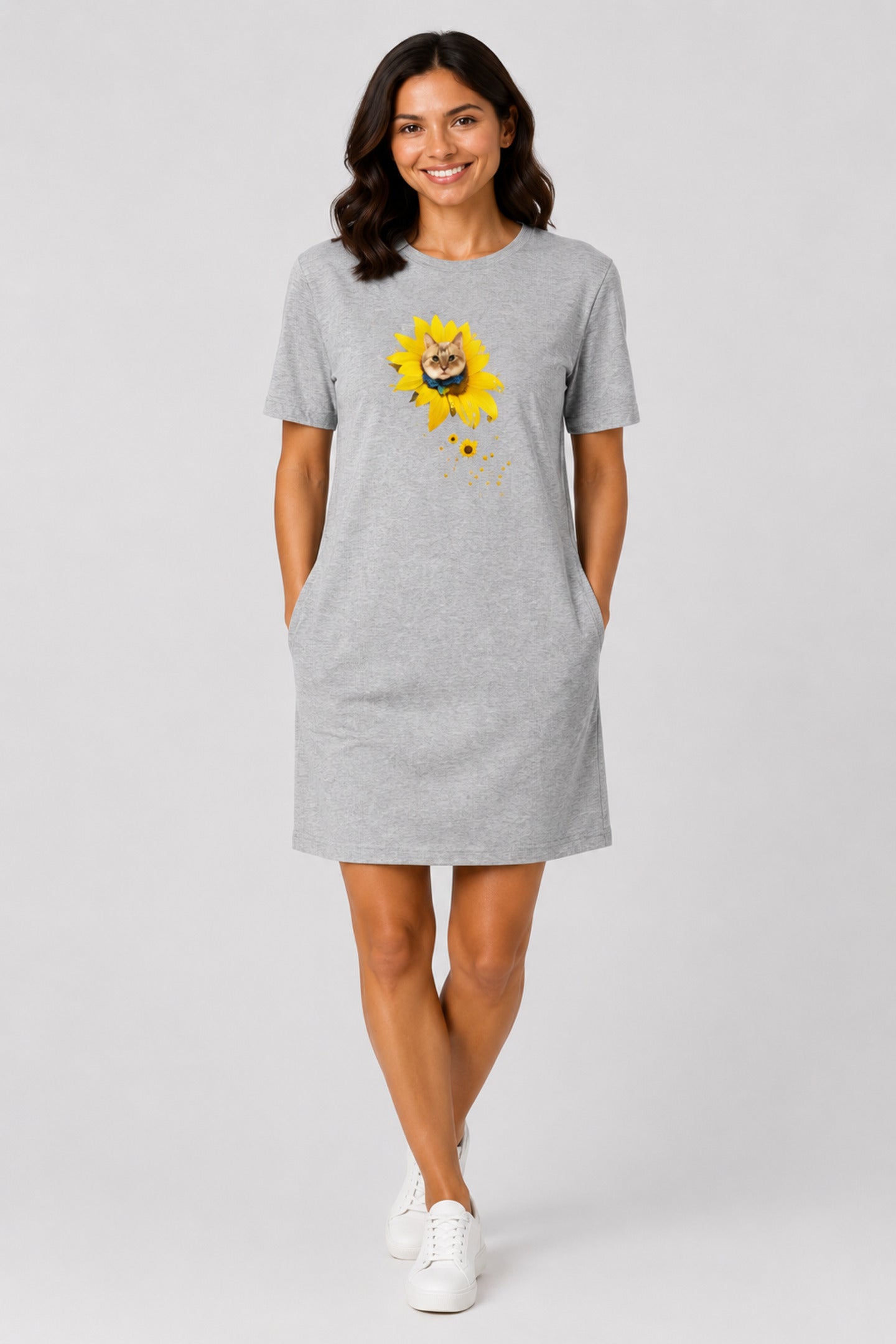 T-shirt Dress With Pockets - A Meowment Of Sunshine (5 Colours) (Slim Fit)