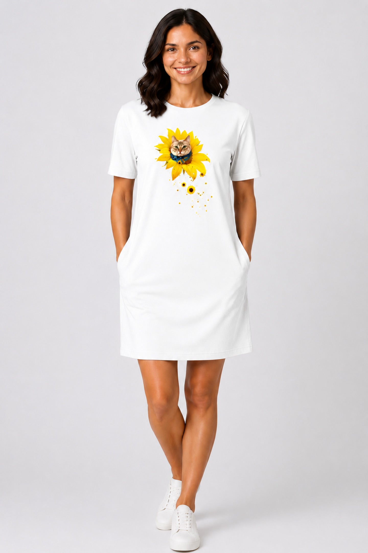 T-shirt Dress With Pockets - A Meowment Of Sunshine (5 Colours) (Slim Fit)