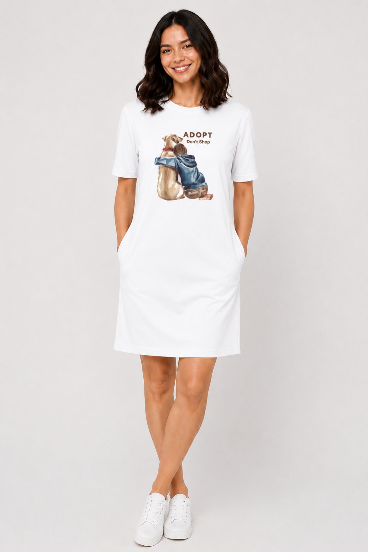 T-shirt Dress With Pockets - Adopt, Don’t Shop (3 Colours) (Slim Fit)