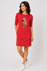 T-shirt Dress With Pockets - Basset Hound Hello (6 Colours) (Slim Fit)
