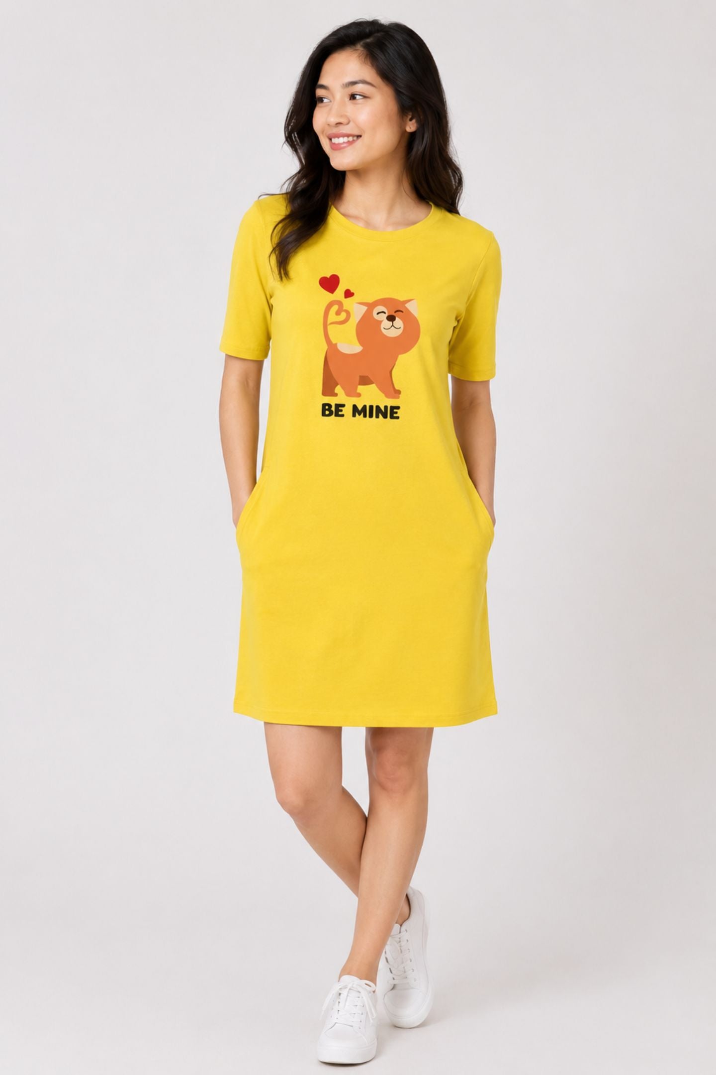 T-shirt Dress With Pockets - Be Mine Valentine (3 Colours) (Slim Fit)