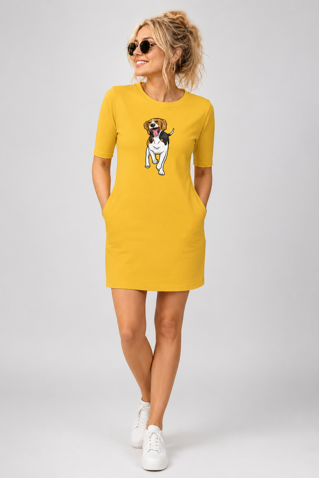 T-shirt Dress With Pockets - Fun Loving Beagle (6 Colours) (Slim Fit)
