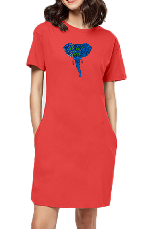 [Sale] T-shirt Dress With Pockets - Elephantastic - Red - XL