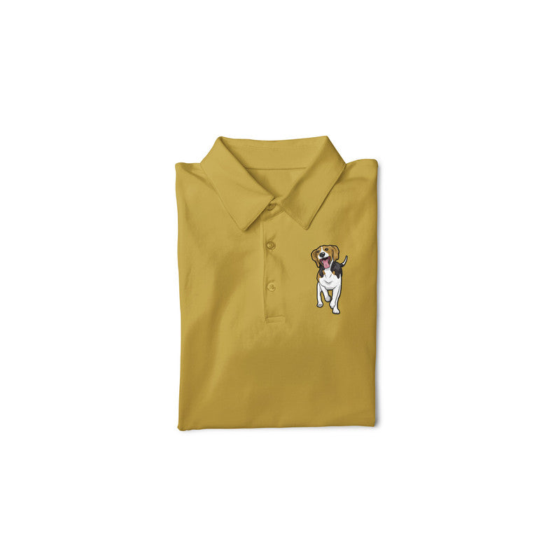 [Sale] Polo Neck T-Shirt (Men) - Fun Loving Beagle - Mustard Yellow - XL