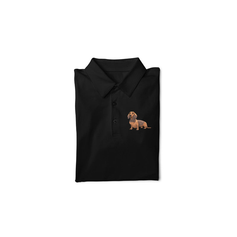 [Sale] Polo Neck T-Shirt (Men) - Dash Dash Dachshund - Black - S