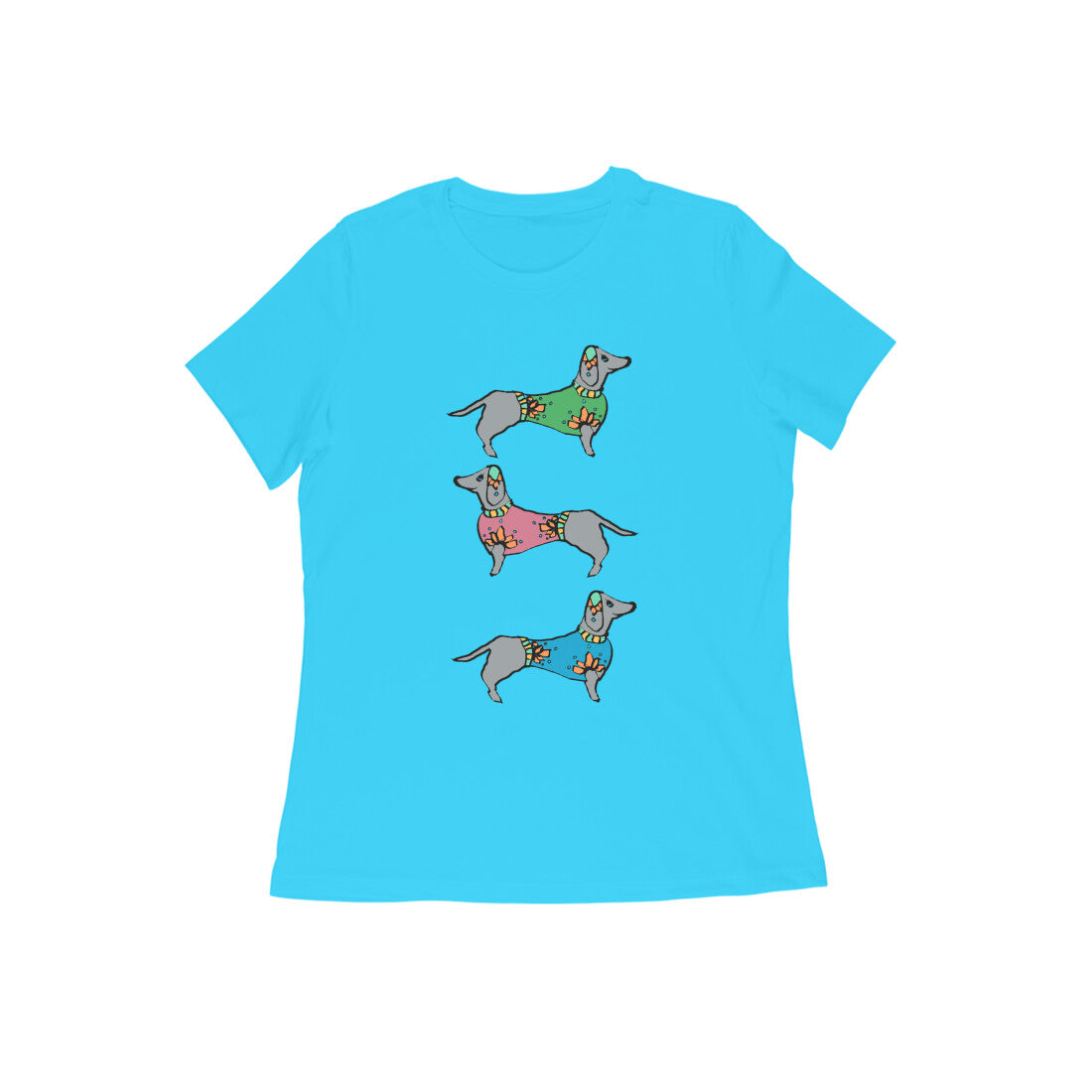 Round Neck T-Shirt (Women) - Three Daschunds (16 Colours)
