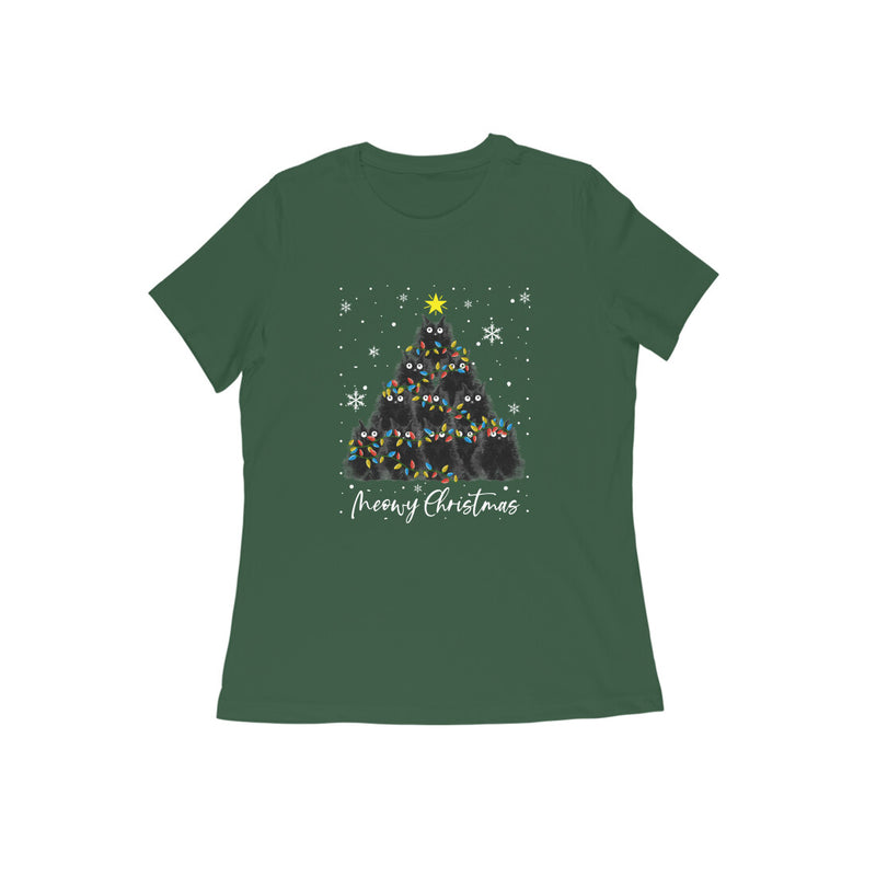 Round Neck T-Shirt (Women) - Meowy Christmas (8 Colours)