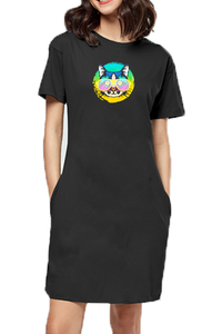 T-shirt Dress With Pockets - Cat With Glasses (6 Colours)