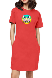T-shirt Dress With Pockets - Cat With Glasses (6 Colours)