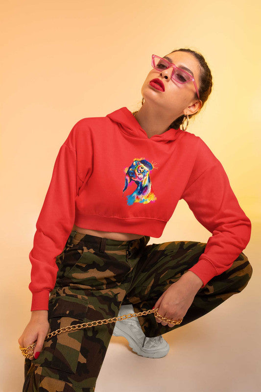 Stepevoli Clothing - Crop Hoodie (Women) - Tilted Head Rainbow Dog (6 Colours)