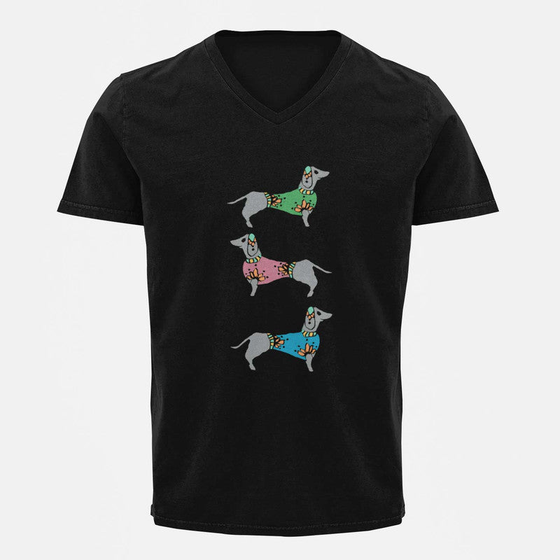 Stepevoli Clothing - V Neck T-Shirt (Men) - Three Dachshunds (5 Colours)