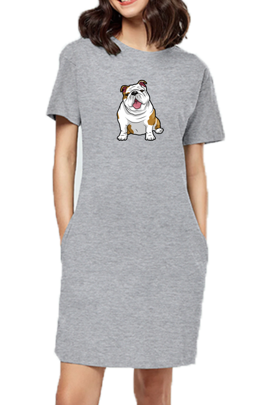T-shirt Dress With Pockets - Wringkly Sprinkly Bulldog (6 Colours)