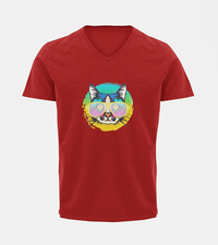 V Neck T-Shirt (Men) - Cat With Glasses (6 Colours)