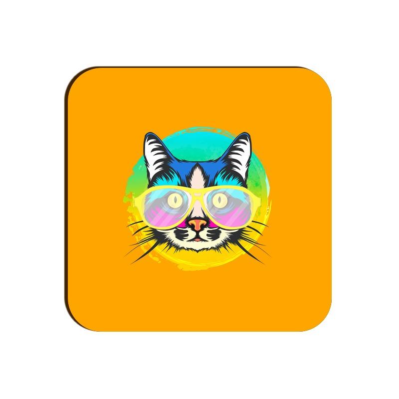 Stepevoli Coasters - Cat With Glasses Square Coaster