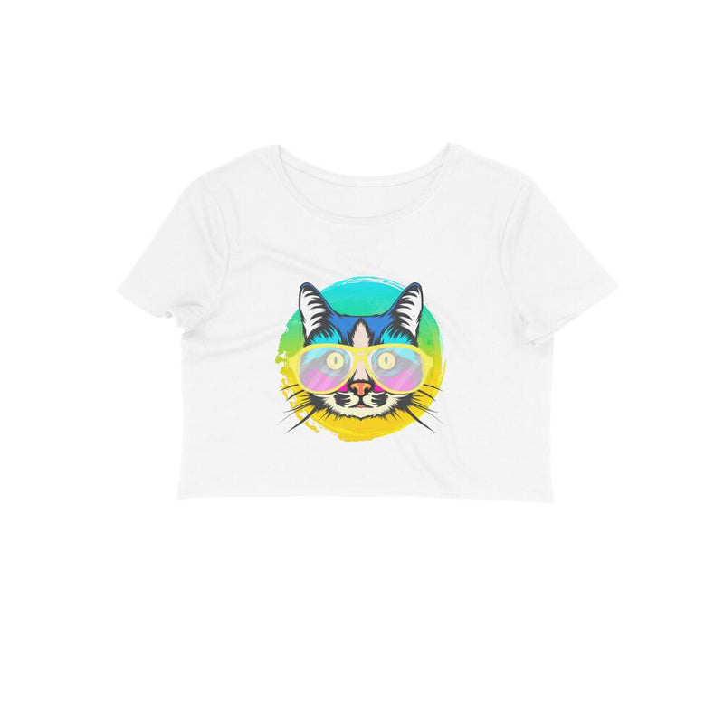 Stepevoli Clothing - Crop Top (Women) - Cat With Glasses (12 Colours)
