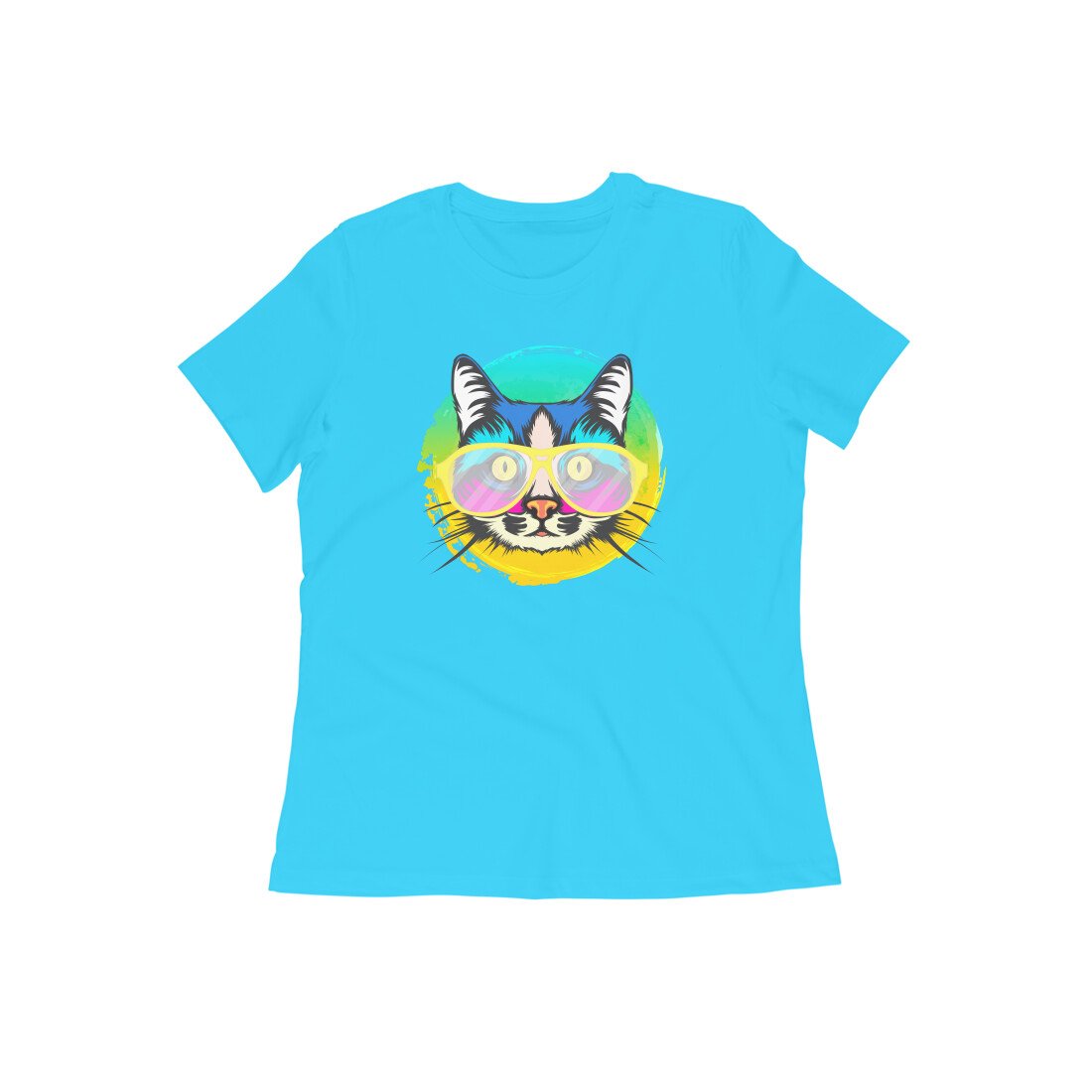 Stepevoli Clothing - Round Neck T-Shirt (Women) - Cat With Glasses (15 Colours)