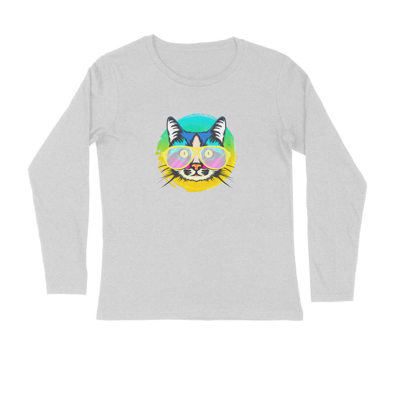 Stepevoli Clothing - Full Sleeves Round Neck (Men) - Cat With Glasses (7 Colours)