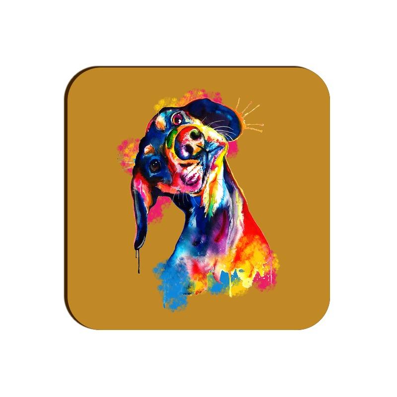 Stepevoli Coasters - Tilted Head Rainbow Dog Square Coaster